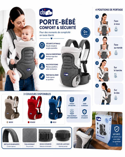Porte-Bébé Ergonomique Confort & Sécurité – 4 Positions