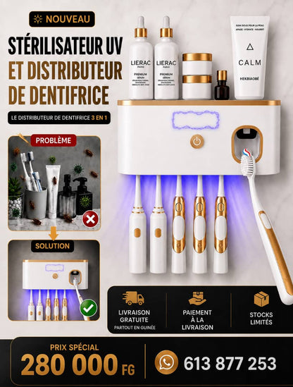 Stérilisateur et distributeur de dentifrices 3 en 1