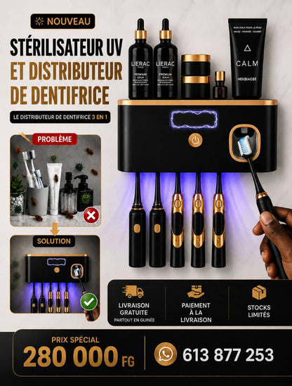 Stérilisateur et distributeur de dentifrices 3 en 1